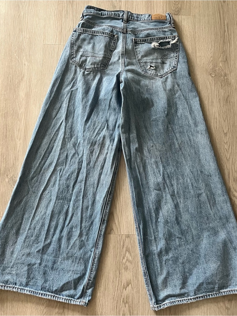 American Eagle Outfitters Wide Leg Distressed Jeans - Light Blue Wash